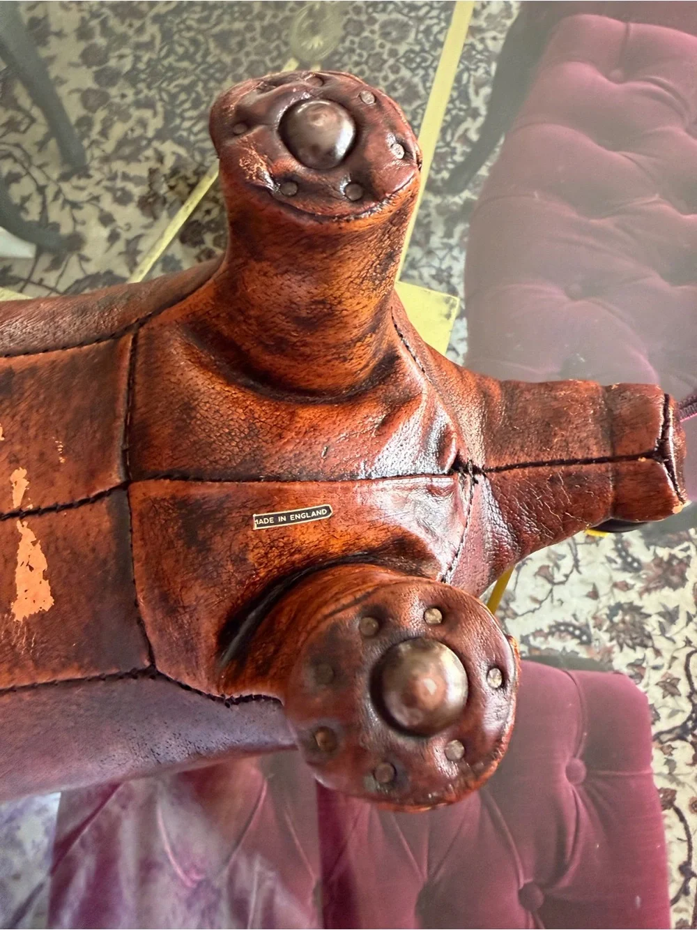 Vintage-Style Brown Leather Pig Accent - Home Dining Decor